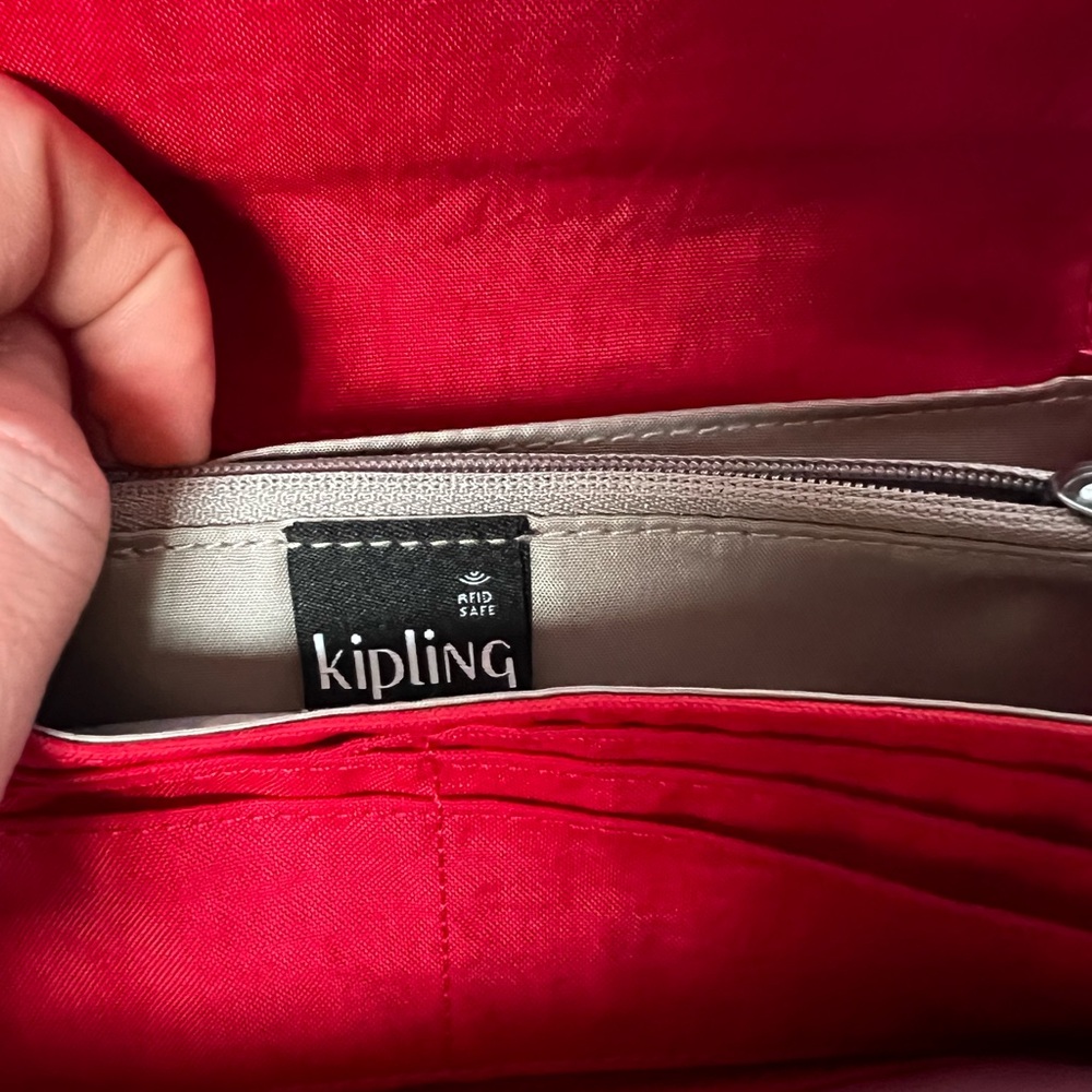 Kipling Red RFID Nylon Travel Wallet Organizer | Card Holder Zip Coin Purse - Picture 6 of 10